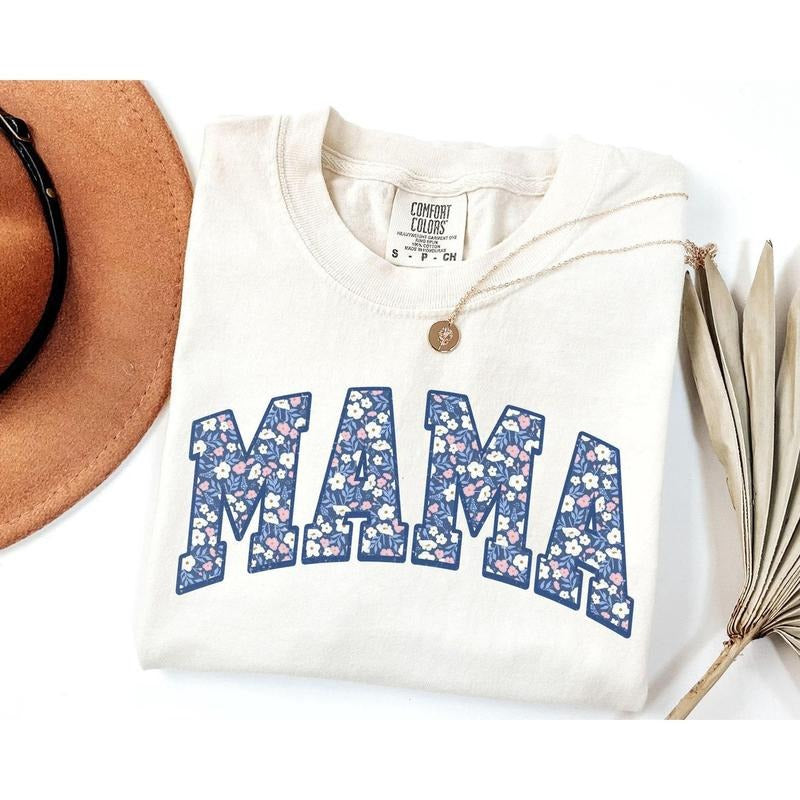 Multi-Floral Print MAMA T-Shirt, Comfort Colors T-Shirt, Summer MAMA Top, DTG Printed T-Shirt, Gift for Mom, mothers day gift,wildflower tee