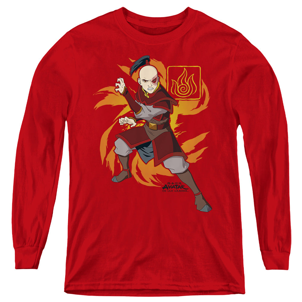 Avatar The Last Airbender Zuko Flame Burst Long Sleeve Kids Youth T Shirt Red - clothing by TeeHivey.com