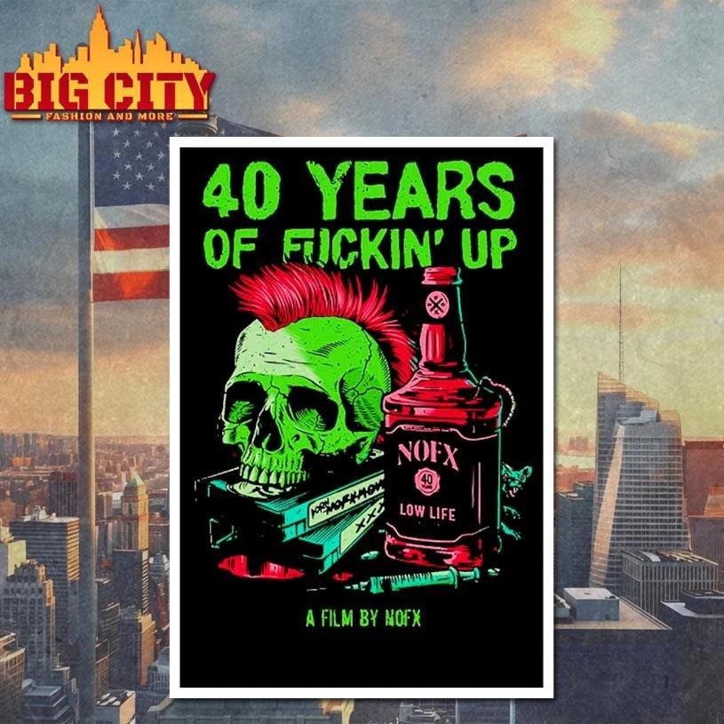 NOFX 2026 Bottle Skull 40 Years Of Fuckin Up Movie Shirt