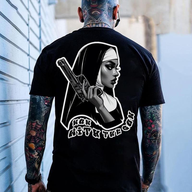 NUN WITH THE GUN Gangster Nun Print Men's T-Shirt - clothing by TeeHivey.com