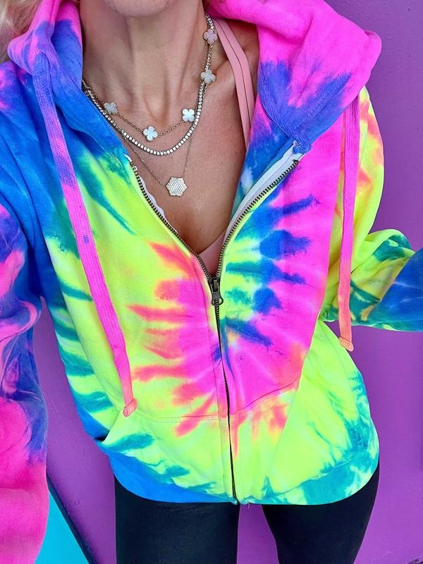Neon Rainbow Tie-Dye Zip Up Hoodie - clothing by TeeHivey.com