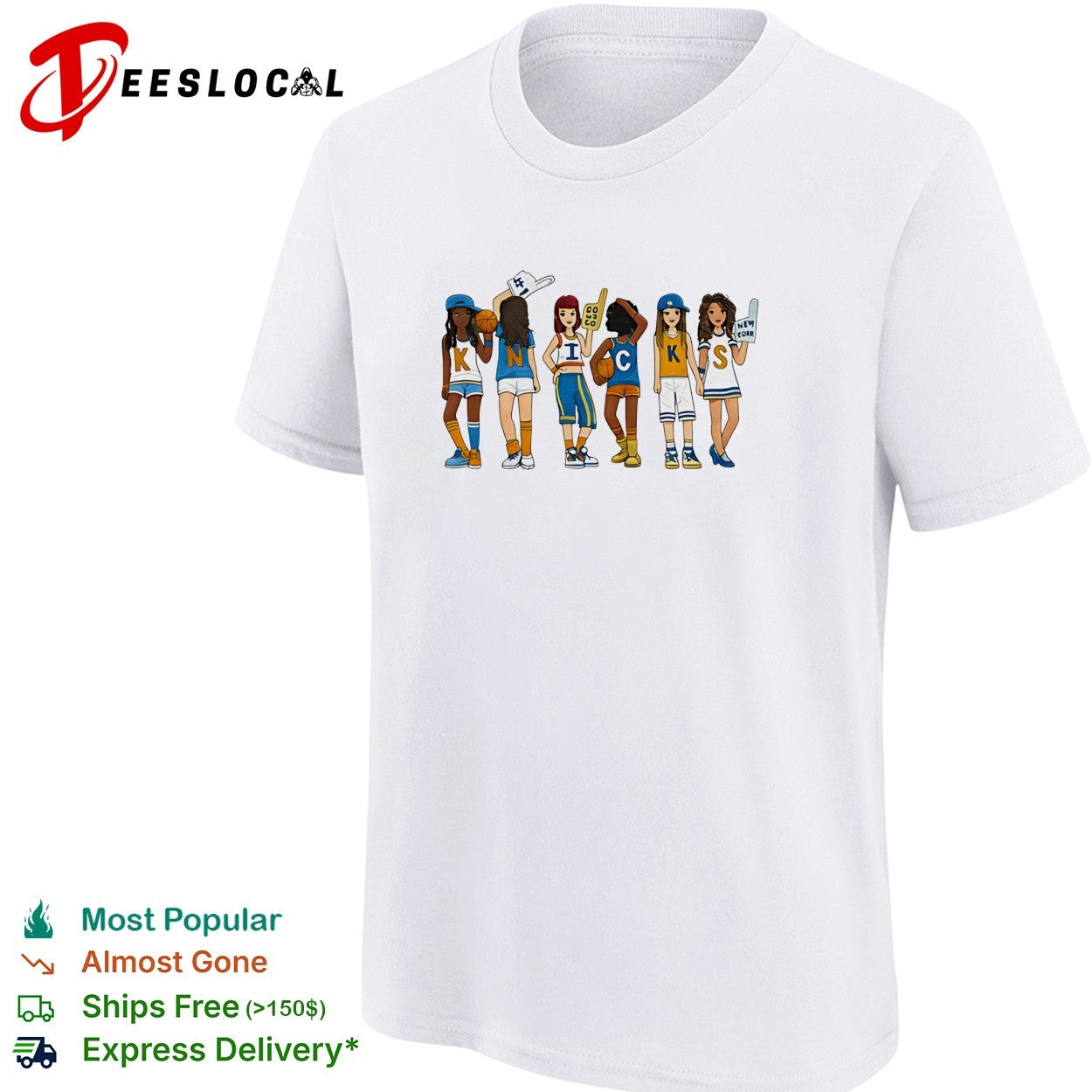 New York Knicks KNICKS girl characters illustrated fan art white shirt