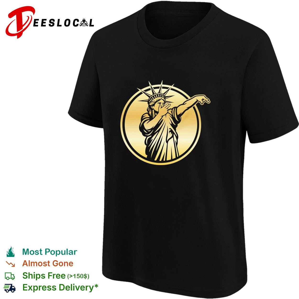 New York Knicks Statue of Liberty gold dabbing pose circle emblem shirt