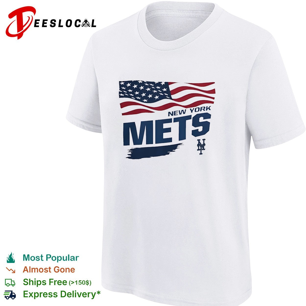 New York Mets waving American flag MLB shirt