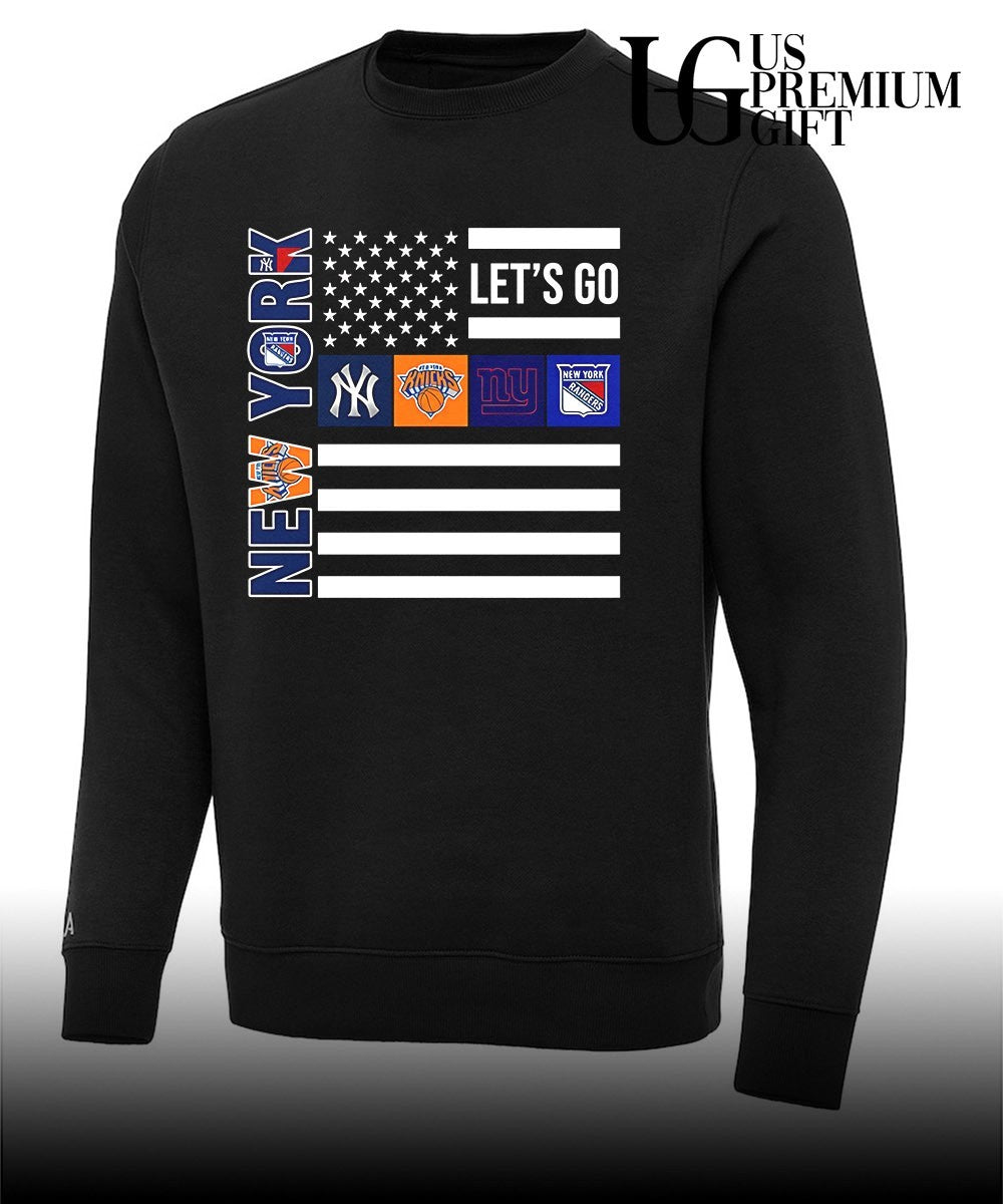 New York Sport Teams Yankees Knicks Giants Rangers American Flag shirt