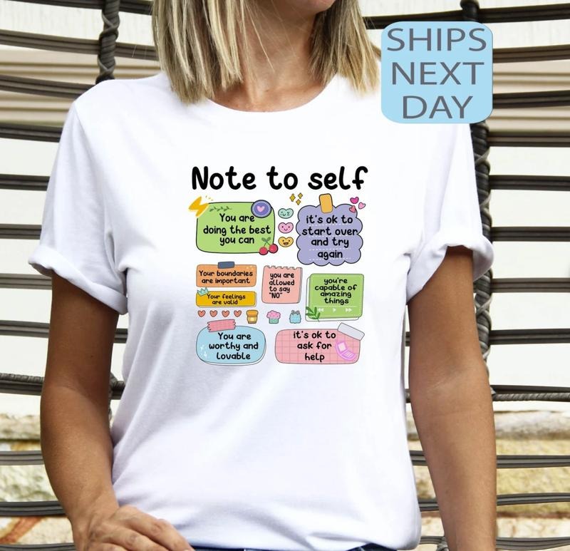 Note To Self Shirt, Retro Motivational Shirt, Positive Vibes Gift, Be Yourself Shirt, Mental Health Awareness Shirt, Gifts For Her Top Womenswear