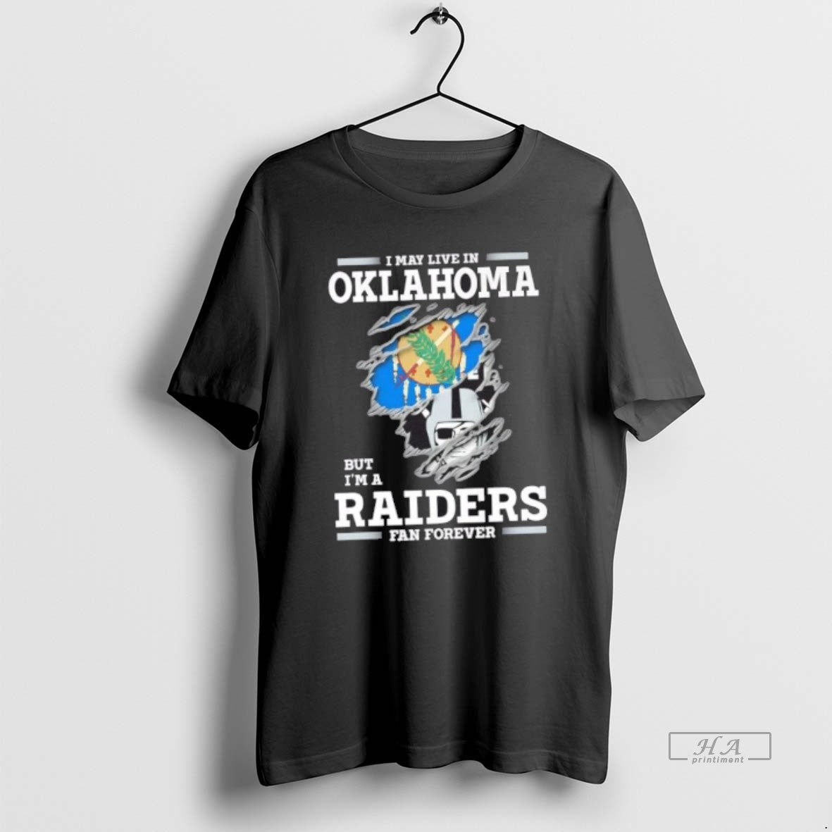 Official Funny I May Live In Oklahoma But Im A Raiders Fan Forever - clothing by TeeHivey.com