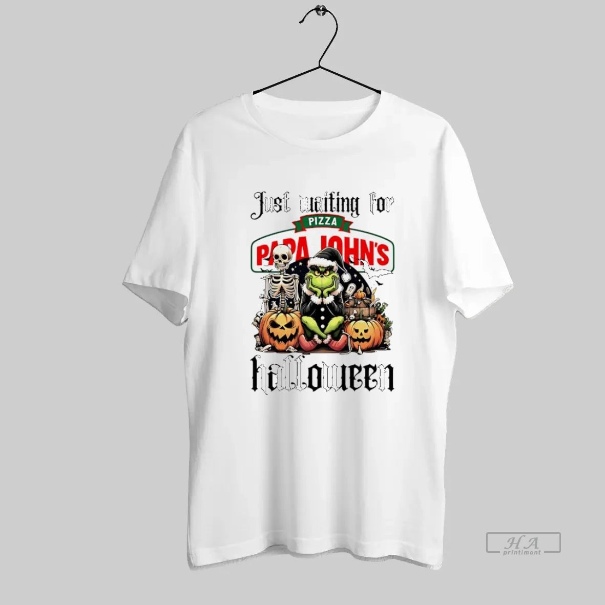 Official Papa Johns Pizza Grinch Just Waiting For Halloween Goth Graphic - clothing by TeeHivey.com