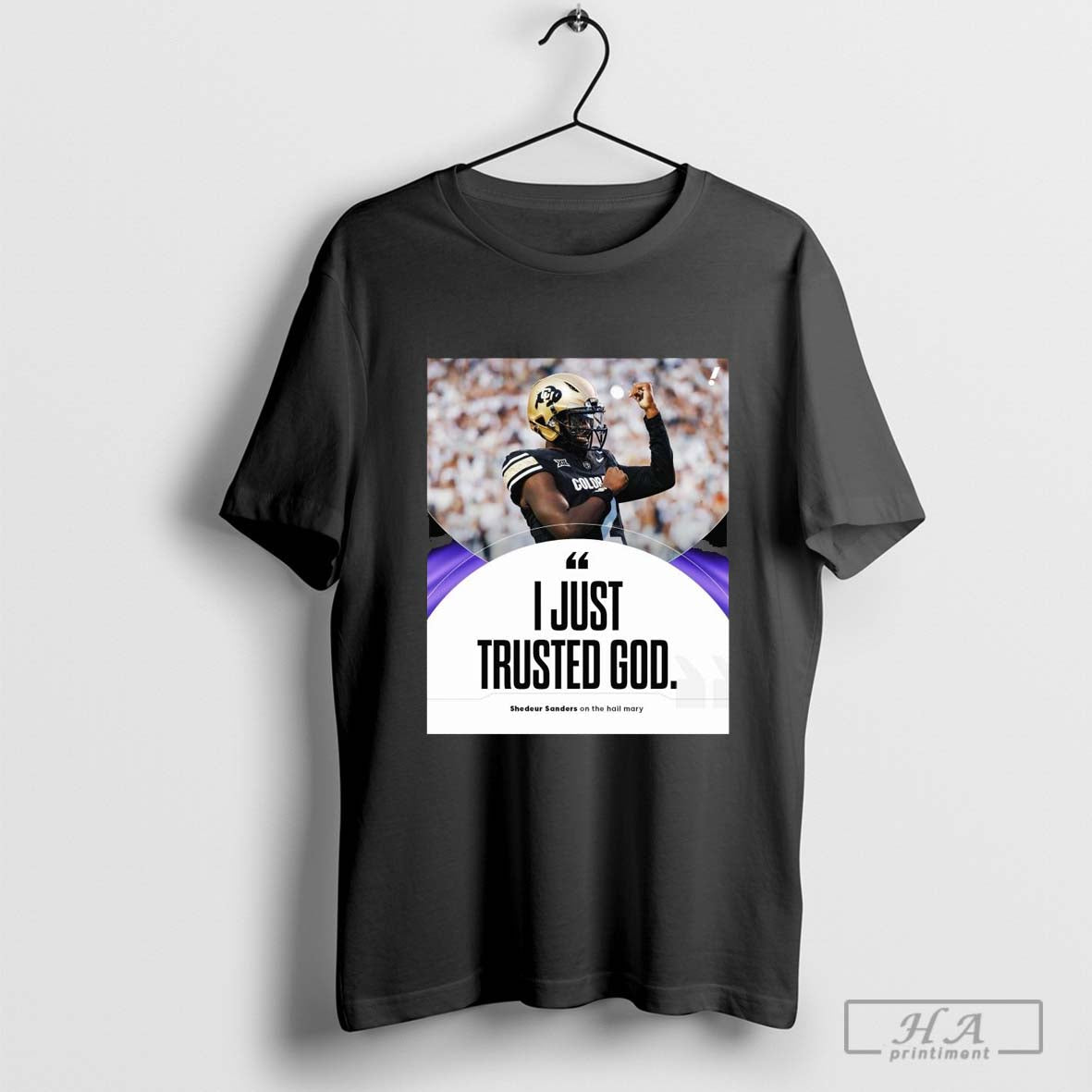 Official Poster Shedeur Sanders On The Hail Mary I Just Trusted God - clothing by TeeHivey.com