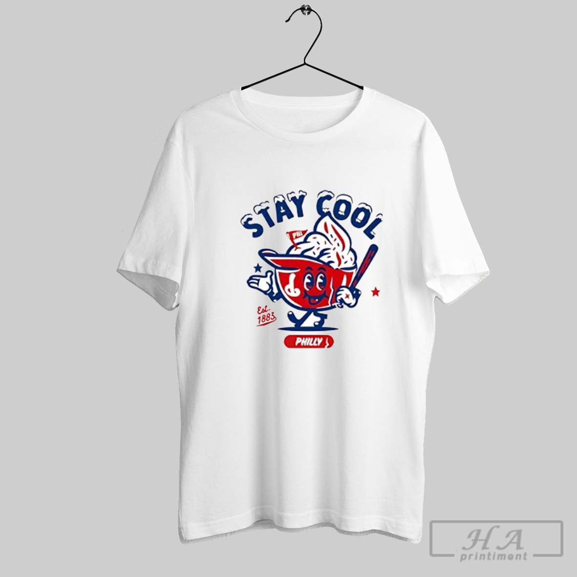 Official Stay Cool Philly Baseball Mascot Est 1883 With Bat And Flag Posters White - clothing by TeeHivey.com