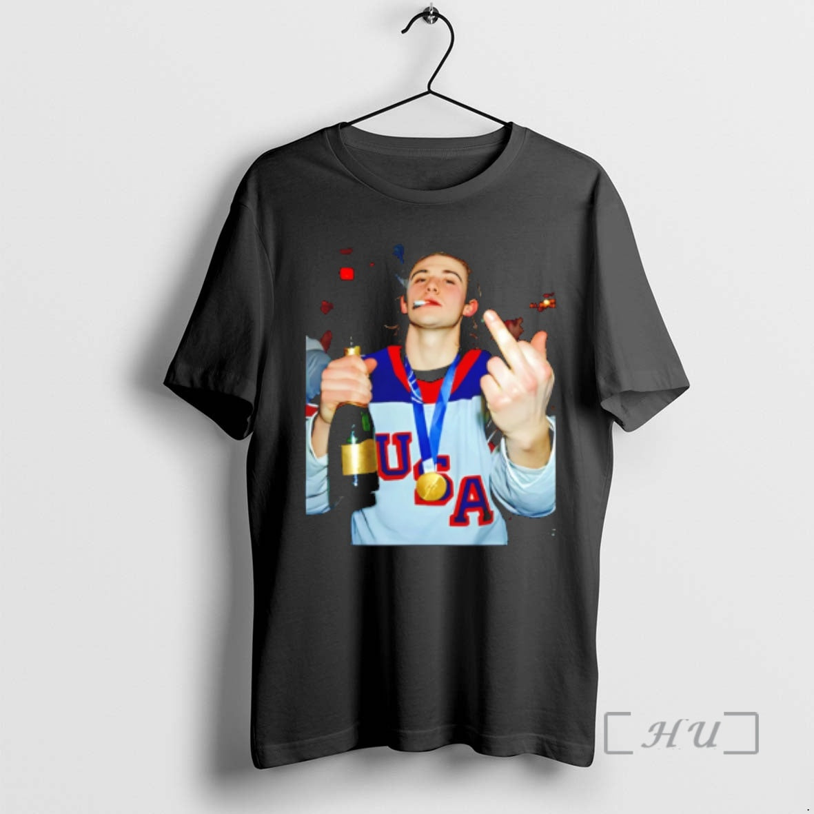 Officials Jack Hughes Smoking Middle Finger And Beer Usa Hockey Champion 2026 Premium T Shirts