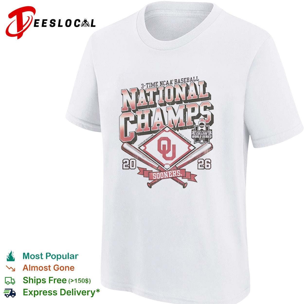 Oklahoma Sooners 3 Time NCAA Baseball National Champs Charles Schwab Field Omaha shirt