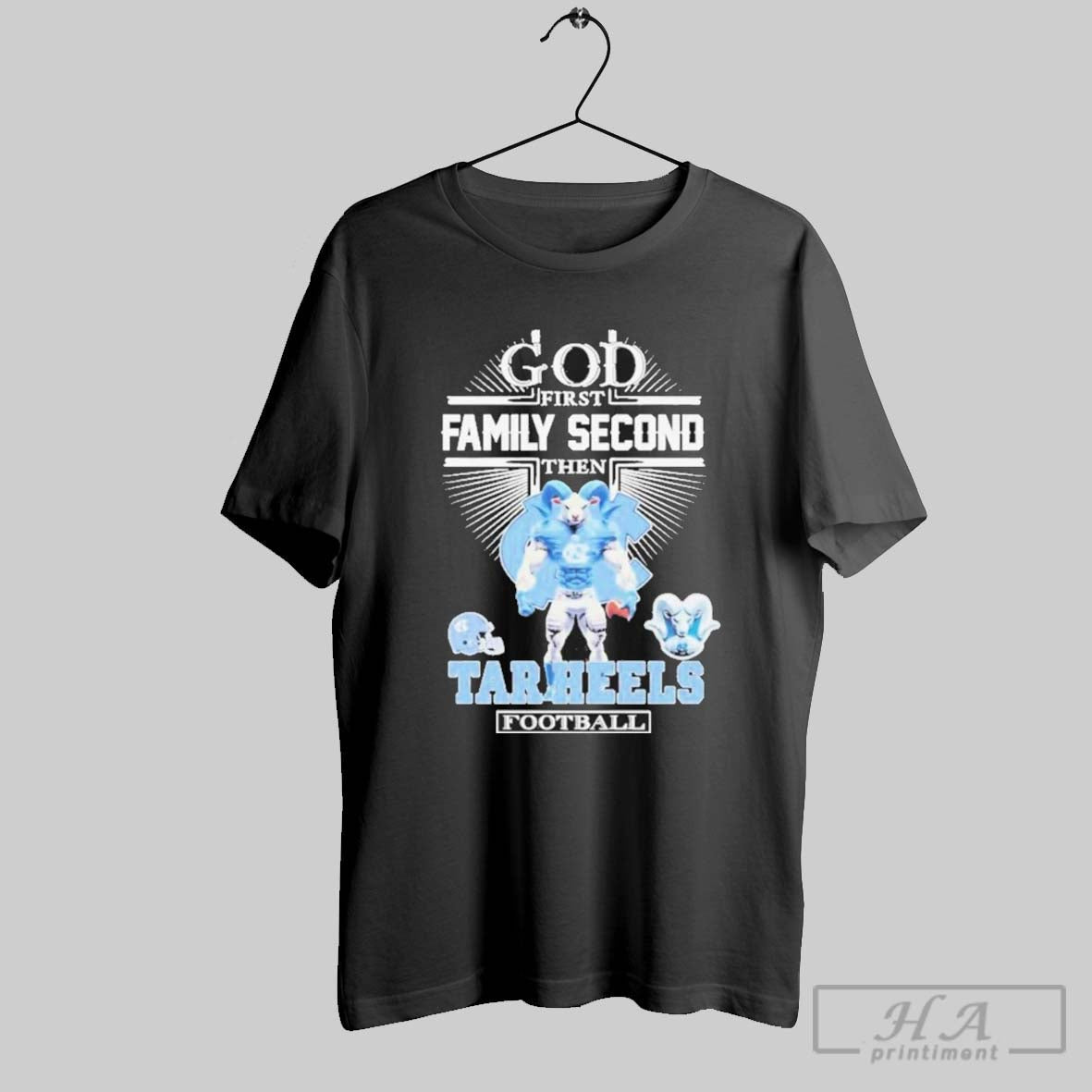 Original God First Family Second Then Unc North Carolina Tar Heels Football Mascot - clothing by TeeHivey.com