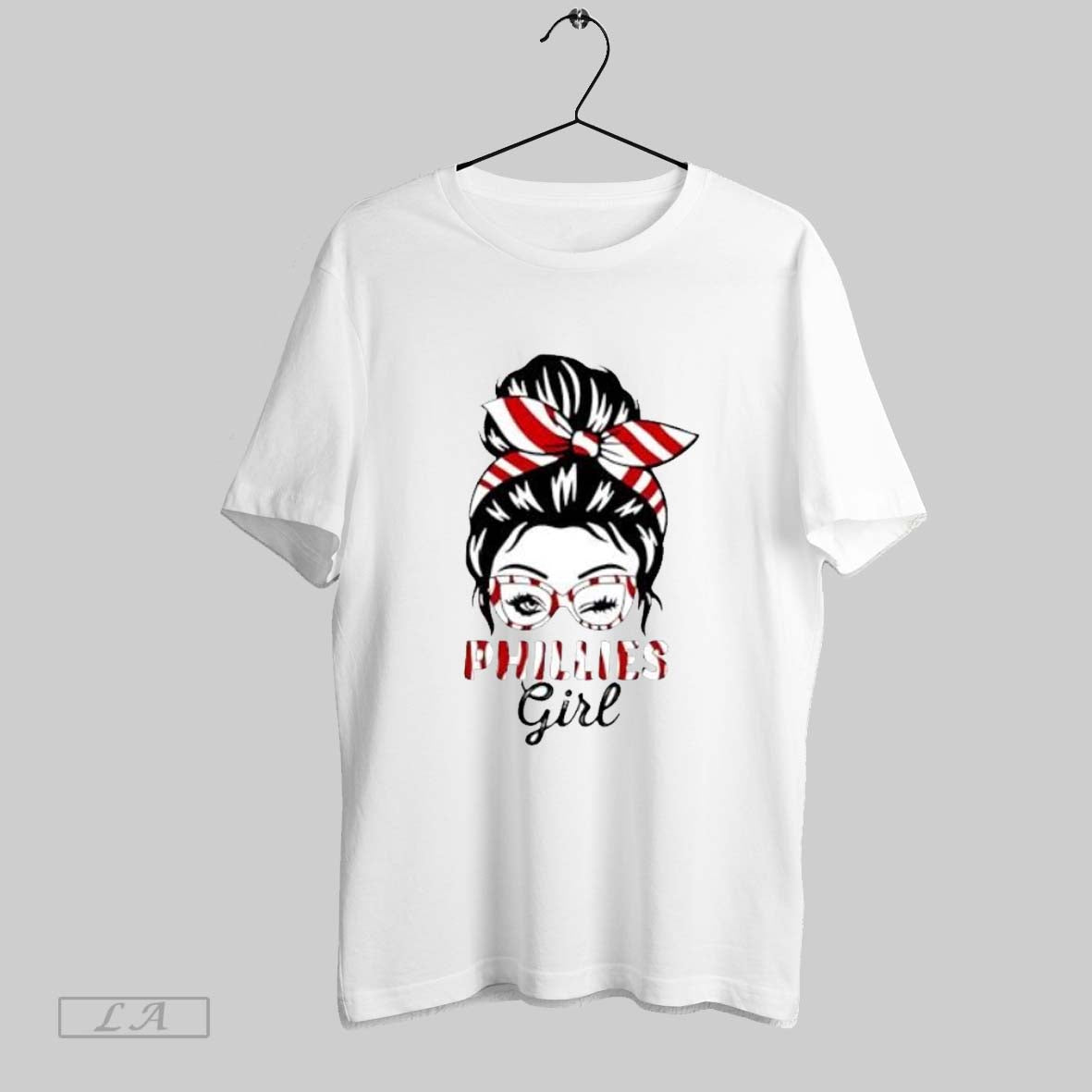 Original Phillies Girl Messy Bun Winking Eye Red White Striped Glasses - clothing by TeeHivey.com