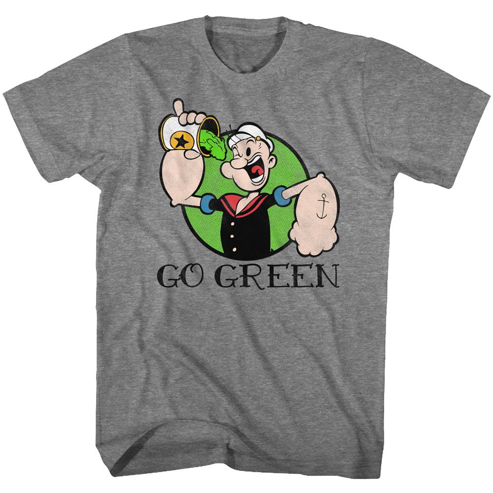 Popeye - Go Green - Short Sleeve - Heather - Adult - T-Shirt - clothing by TeeHivey.com