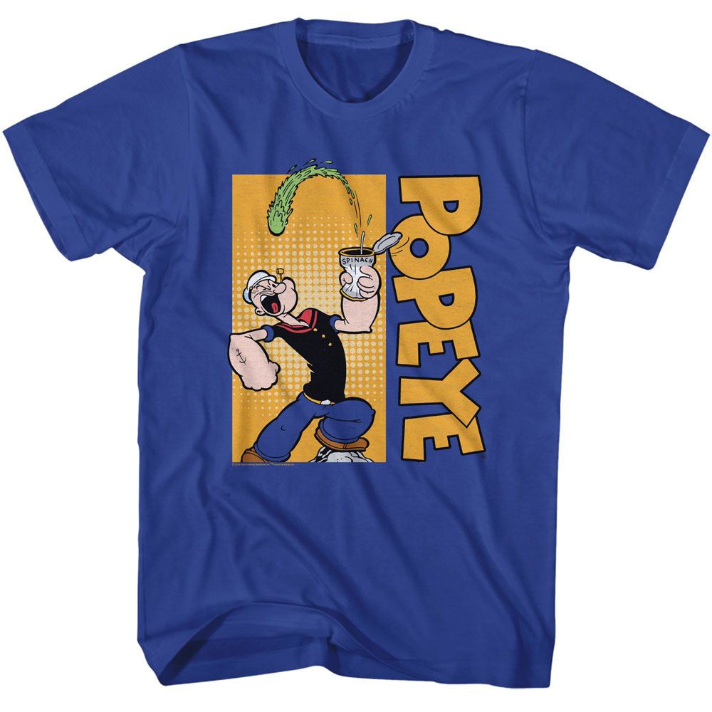 Popeye - Veritical Logo - American Classics - Solid Blue Adult Short Sleeve T-Shirt