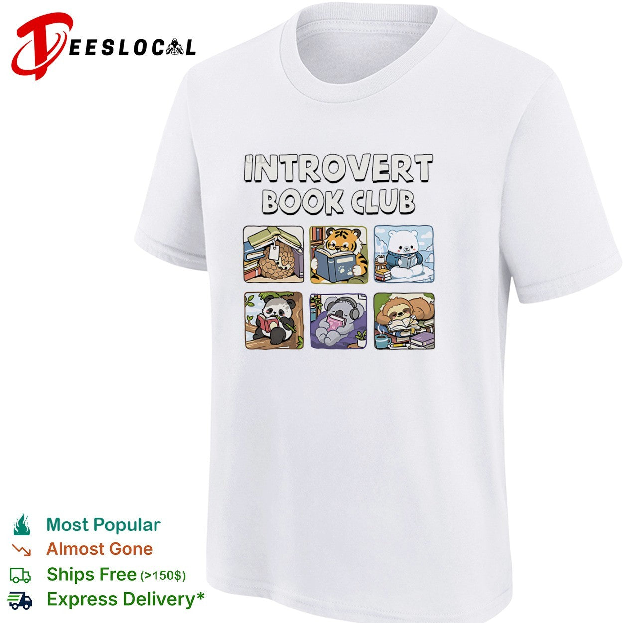 Pangolin panda tiger polar bear koala and sloth introvert book club shirt