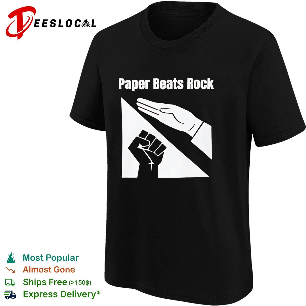 Paper Beats Rock Rock Paper Scissors Hand Gesture Fist Game shirt