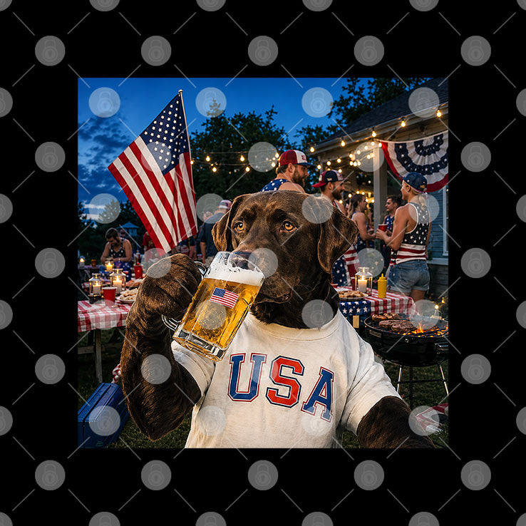 Patriotic Chocolate Lab Drinking Beer USA Dog 4th Of July T Shirt