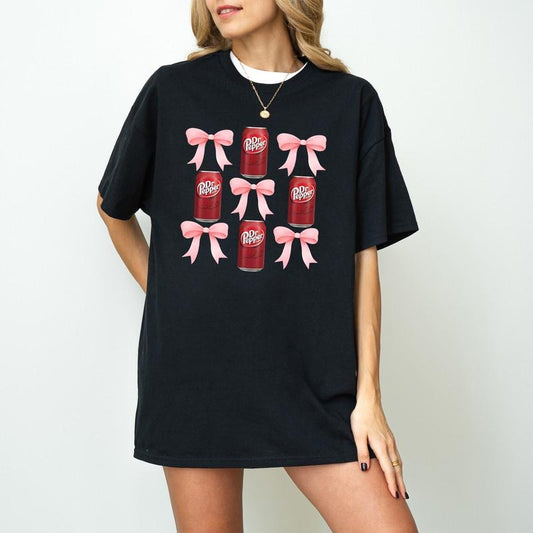 Pink Bow Coquette Dr Pepper Sweatshirt, Cute Pink Soda Drink Shirt, Dr.Pepper T-Shirt, Aesthetic Girly Tee, Pink Bow Collage Hoodie