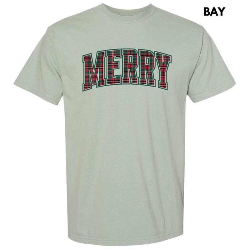 Plaid Merry Varsity Comfort Colors T-Shirt 'NLB'