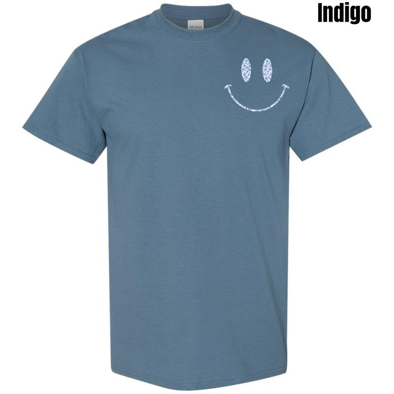 Pocket Size - Blue Floral Smile Gildan Short Sleeve T-Shirt 'NLB'