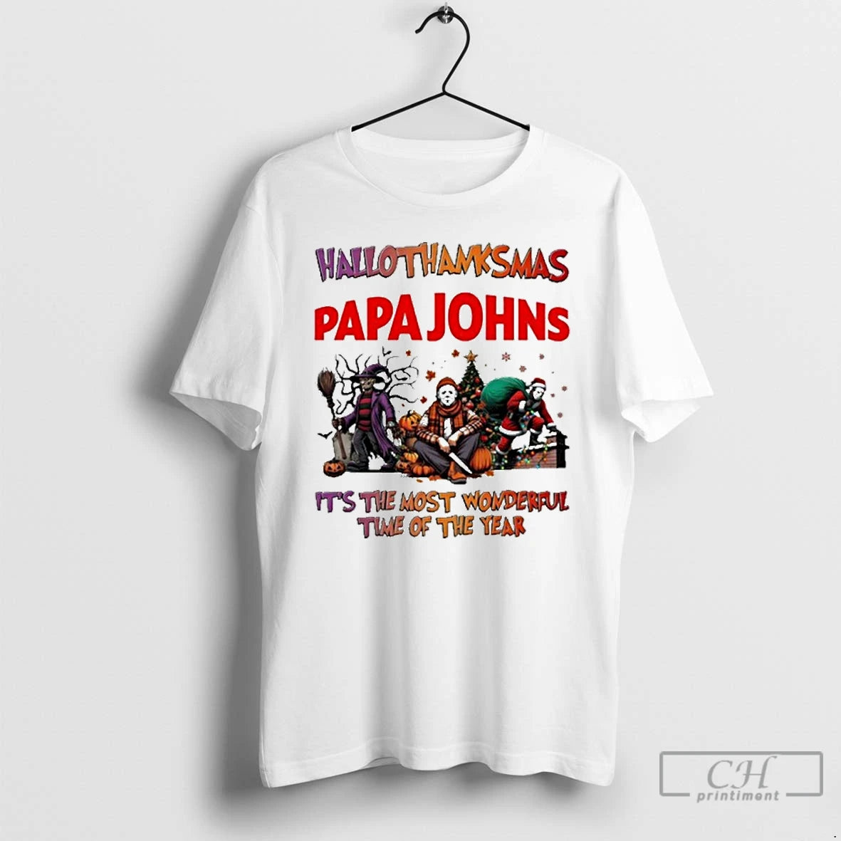 Premium 2025 Papa Johns Pizza Logo Hallothanksmas Horror Film Its The Most Wonderful Time Of - clothing by TeeHivey.com
