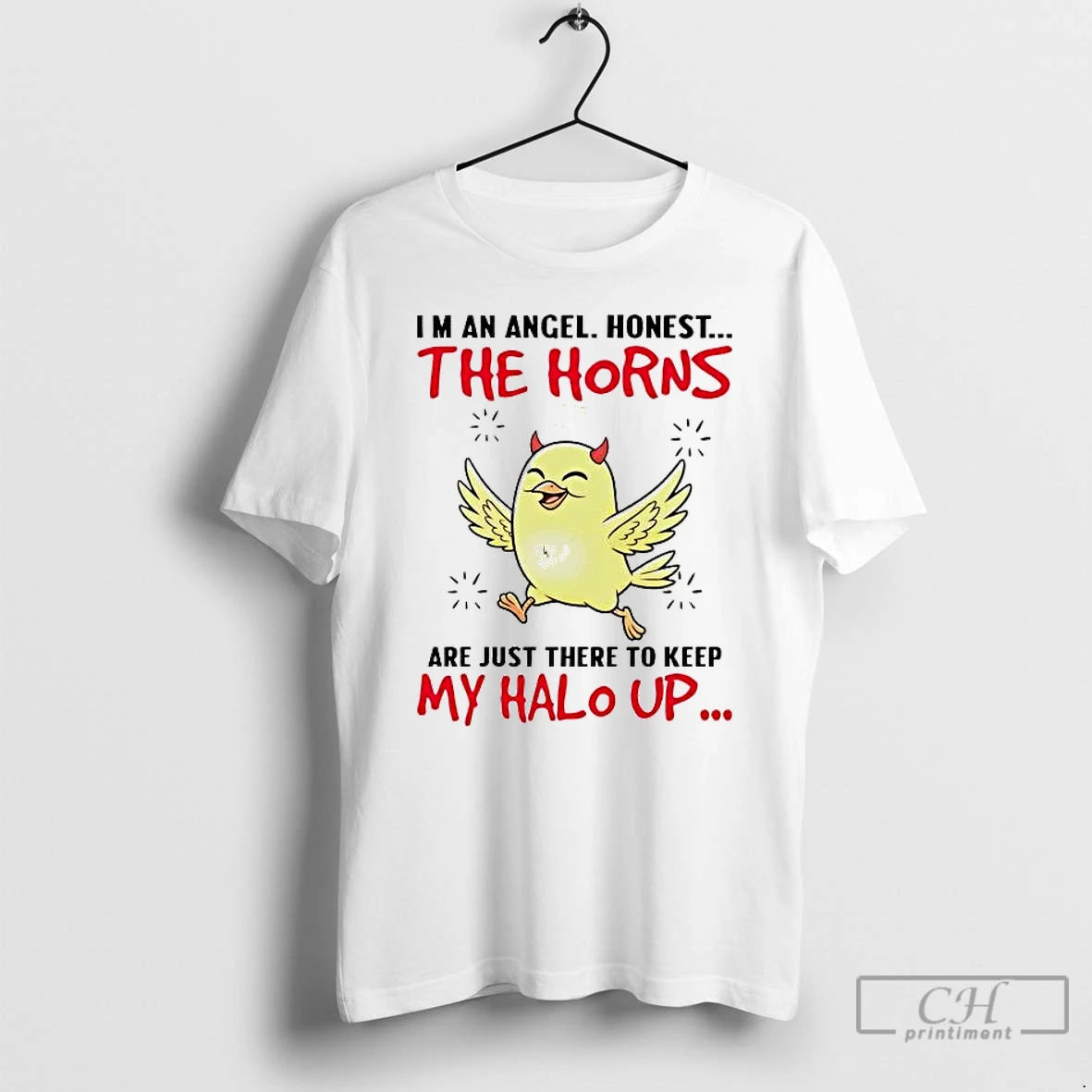 Premium Chicken Im An Angel Honest The Horns Are Just There - clothing by TeeHivey.com