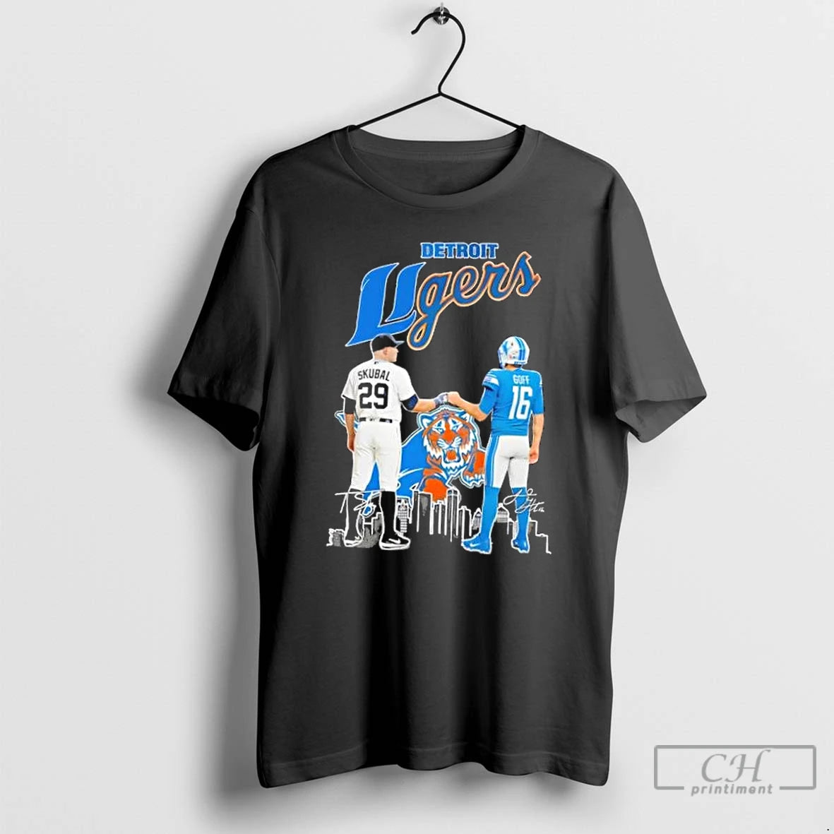 Premium Detroit Ligers Skubal Tigers X Goff Lions Sports Skyline - clothing by TeeHivey.com