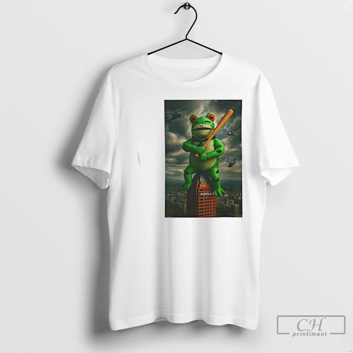 Premium Giant Frog Hero Over Portland - clothing by TeeHivey.com