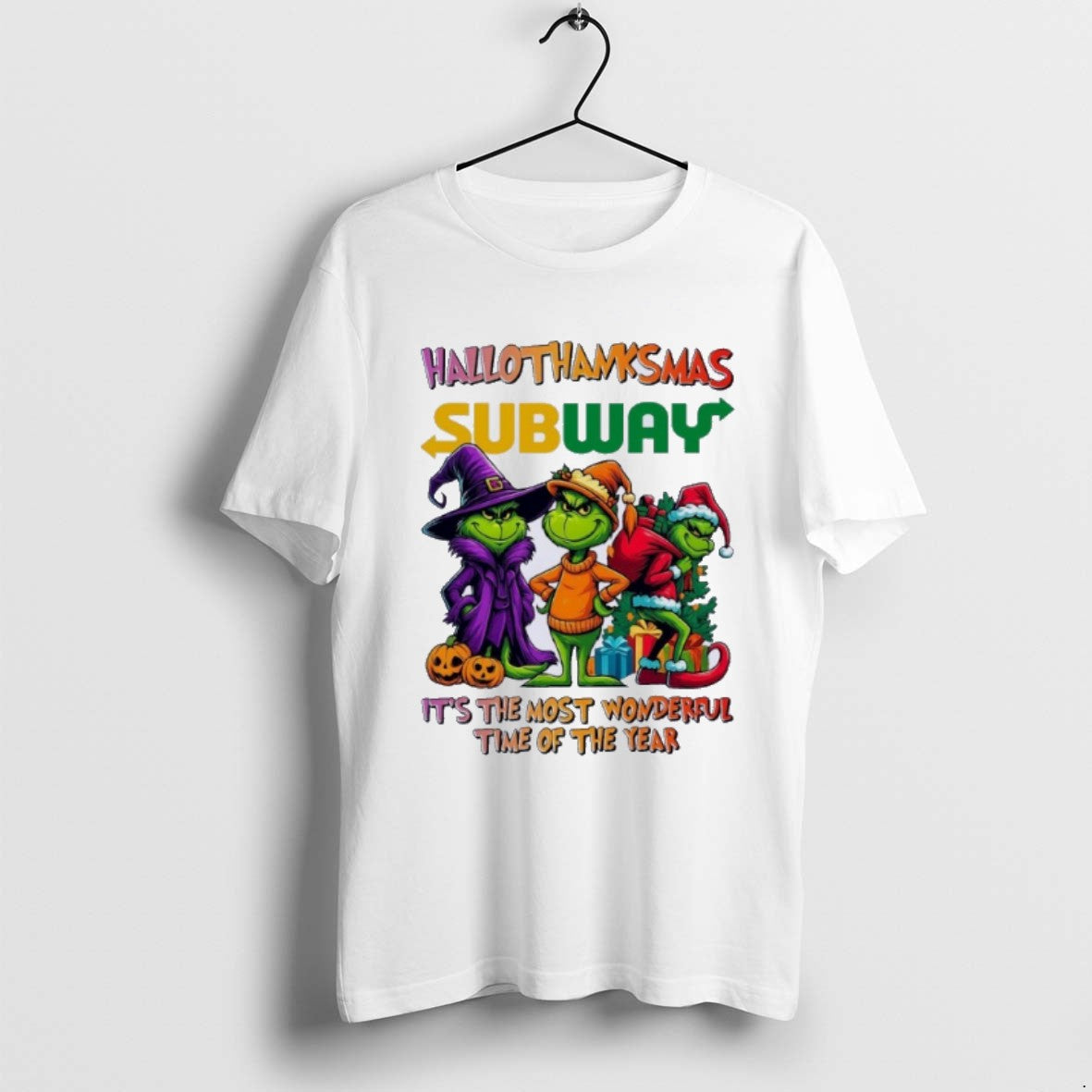 Premium Grinch X Subway Hallothanksmas Its The Most Wonderful Time Of The Year T Shirts - clothing by TeeHivey.com