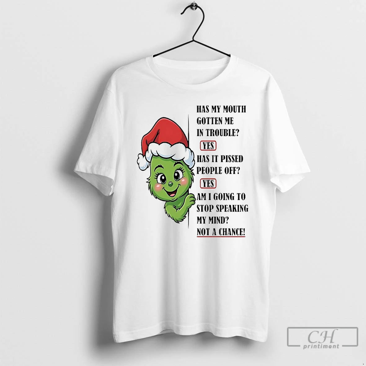 Premium Grinch Has My Mouth Gotten Me In Trouble Pissed People Off Christmas T Shirts - clothing by TeeHivey.com