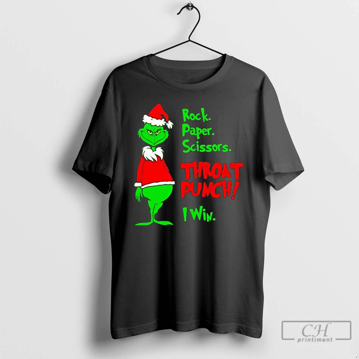 Premium Grinch Rock Paper Scissors Throat Punch I Win Christmas T Shirts - clothing by TeeHivey.com