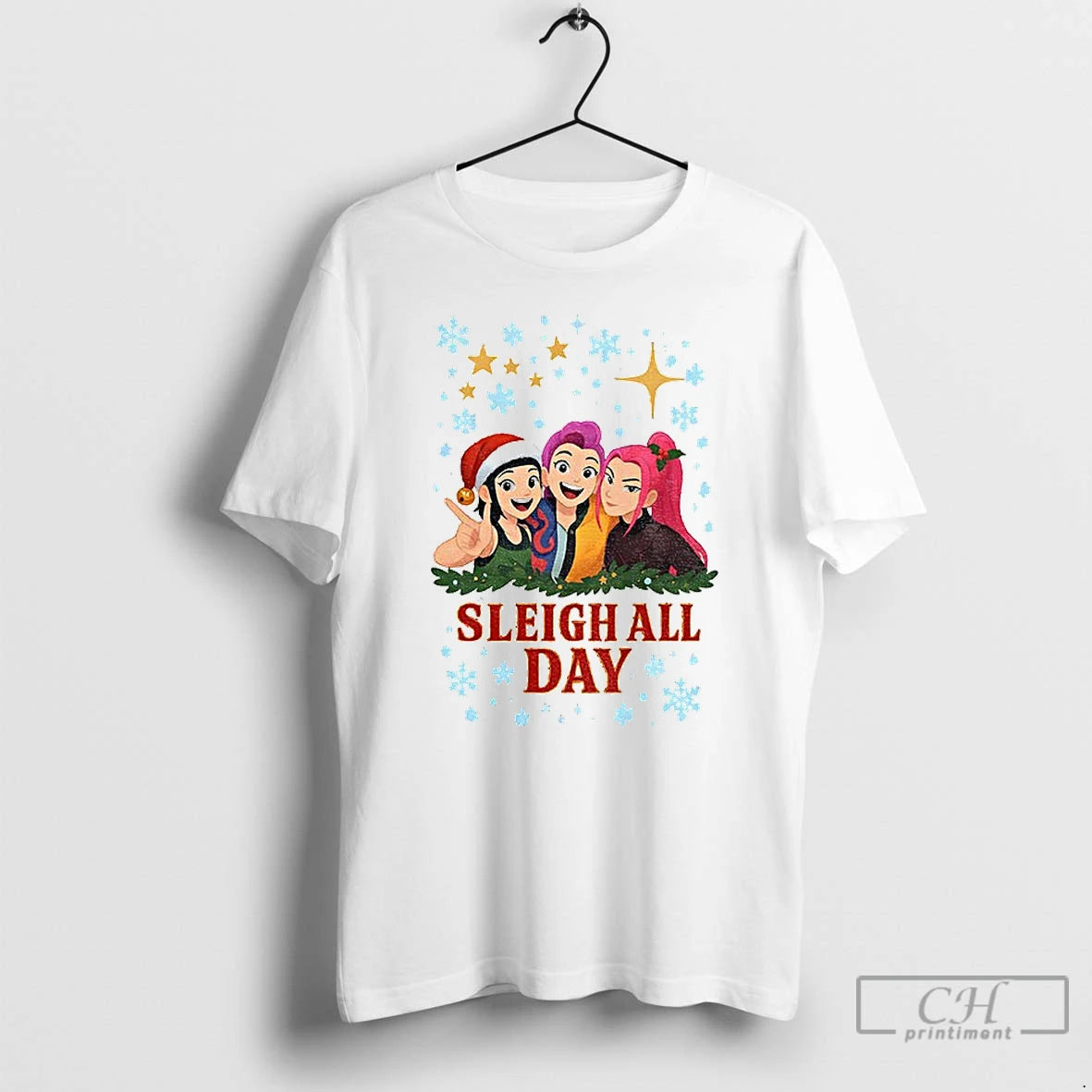 Premium Kpop Demon Hunter Huntrix Sleigh All Day Holiday Christmas T Shirts - clothing by TeeHivey.com