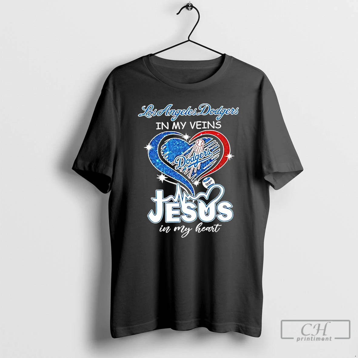 Los Angeles Dodgers In My Veins And Jesus In My Heart Diamond Heart - clothing by TeeHivey.com