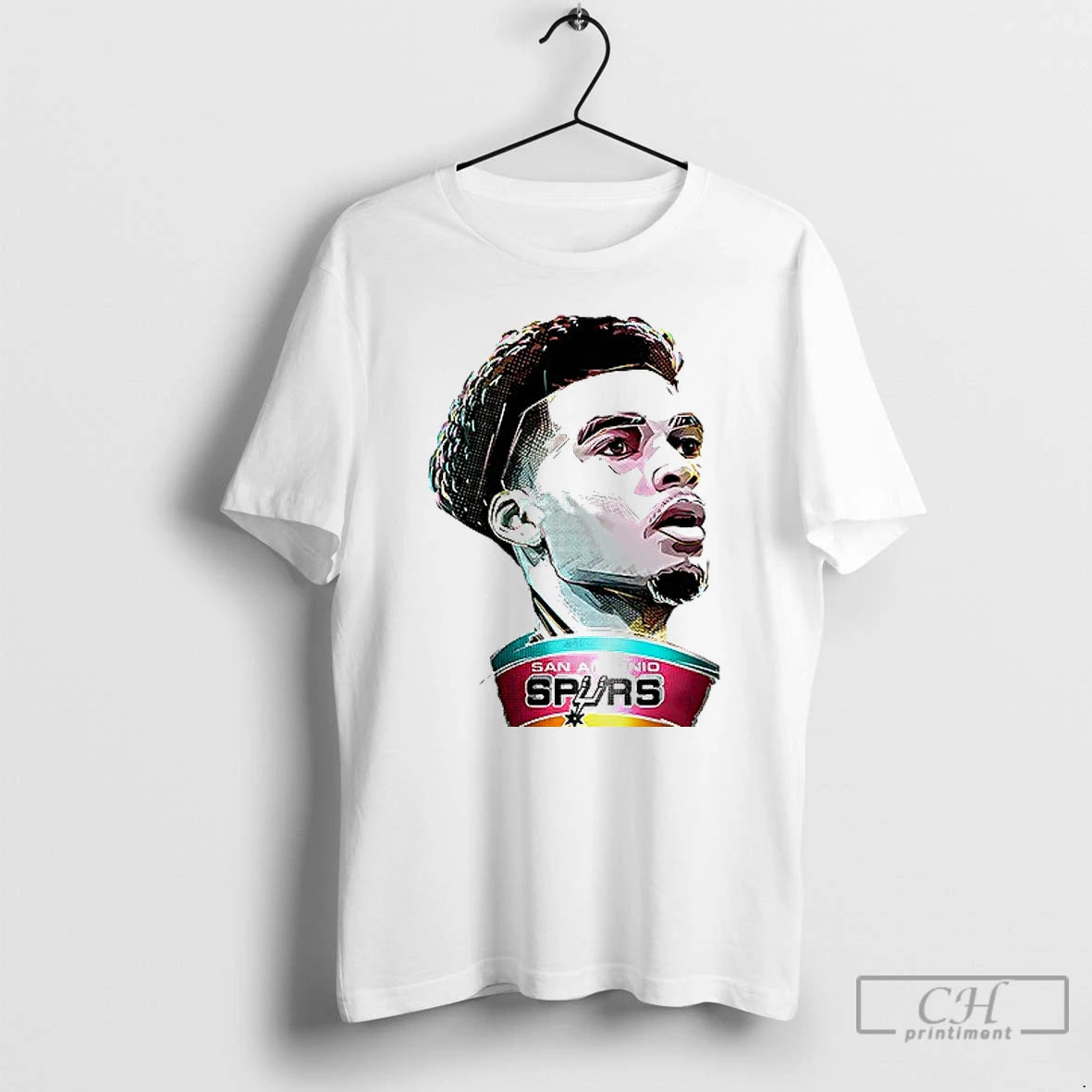 Premium San Antonio Spurs Victor Wembanyama Cartoon Illustration Portrait 1 Sided T Shirts - clothing by TeeHivey.com