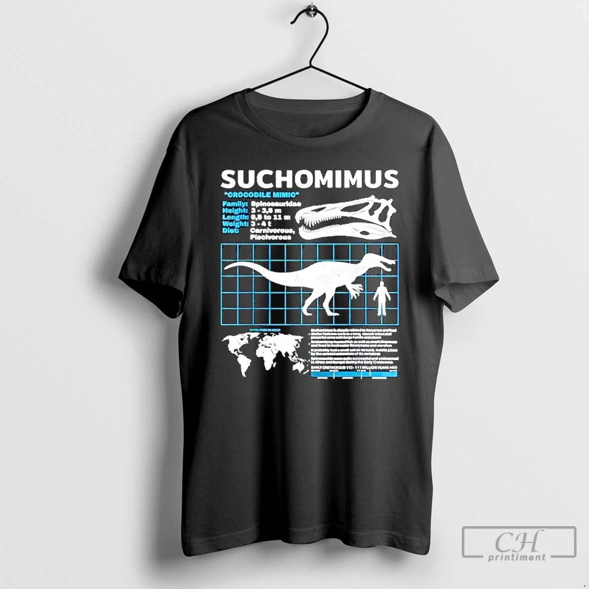Premium Suchomimus Fact Sheet Dinosaur Facts T Shirts - clothing by TeeHivey.com
