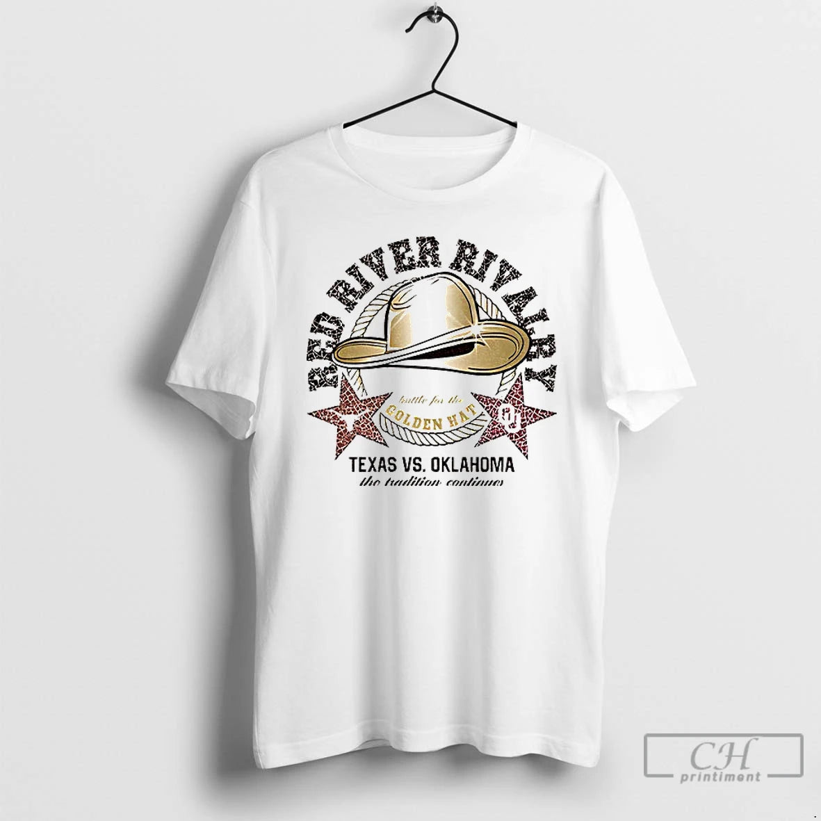 Premium Texas Longhorns Vs Oklahoma Sooners Red River Rivalry Golden Hat T Shirts - clothing by TeeHivey.com