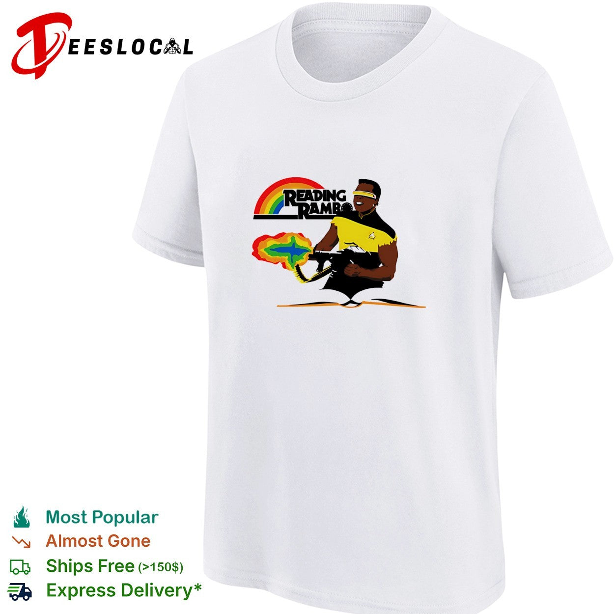 Reading Rambo book rainbow brain blast shirt
