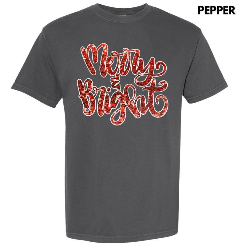 Red Merry & Bright Faux Sequin Comfort Colors T-Shirt