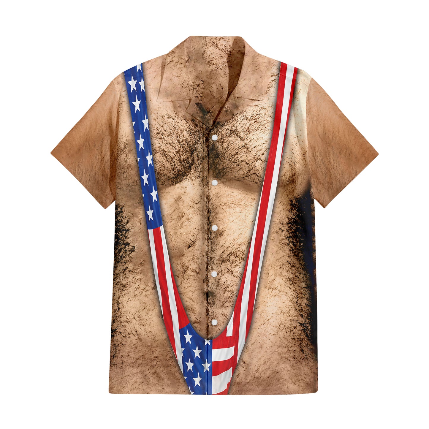 Patriotic Chest Hair Illusion 4th Of July Hawaiian T Shirt