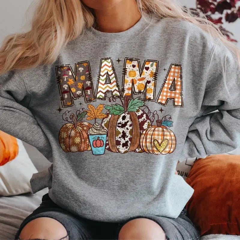 Retro Fall Mama Shirt, Fall Vibes Pumpkin T-Shirt, Autumn Mama Sweatshirt, Trendy Fall Clothing, Unisex