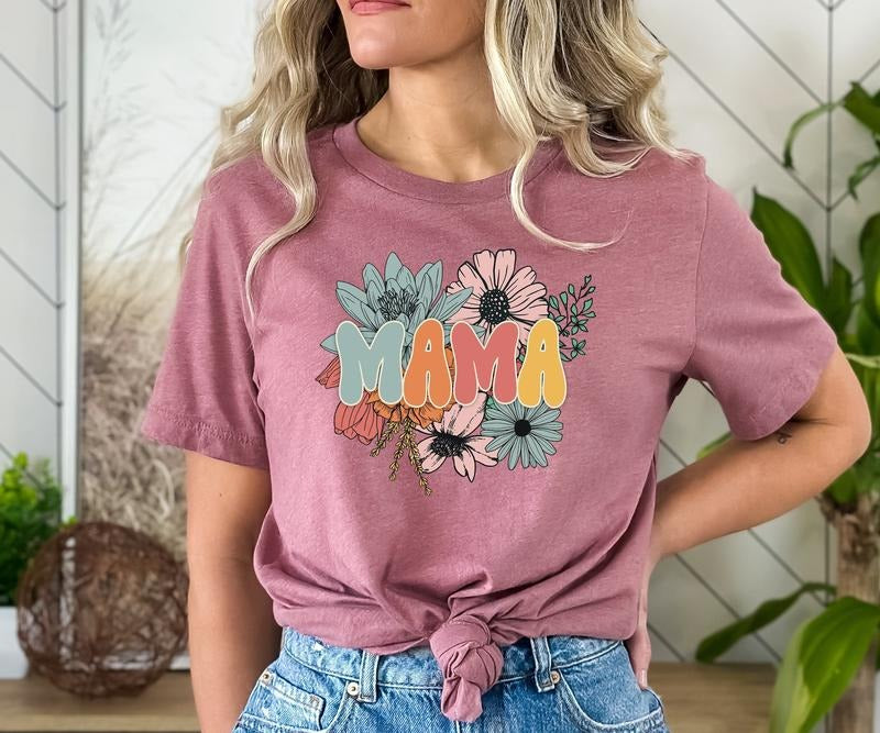 Retro Floral Mama T-shirt, Mom Shirt for Mom for Mother's Day, Mama T-shirt, Shirt for Mom for Mother's Day, Mama T-Shirt, Mother's Day Gift