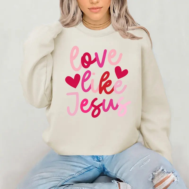 Retro Love like Jesus Coquette Shirt, Coquette Heart Bow T-shirt, Coquette Valentine Sweatshirt, Jesus Valentine Hoodie.