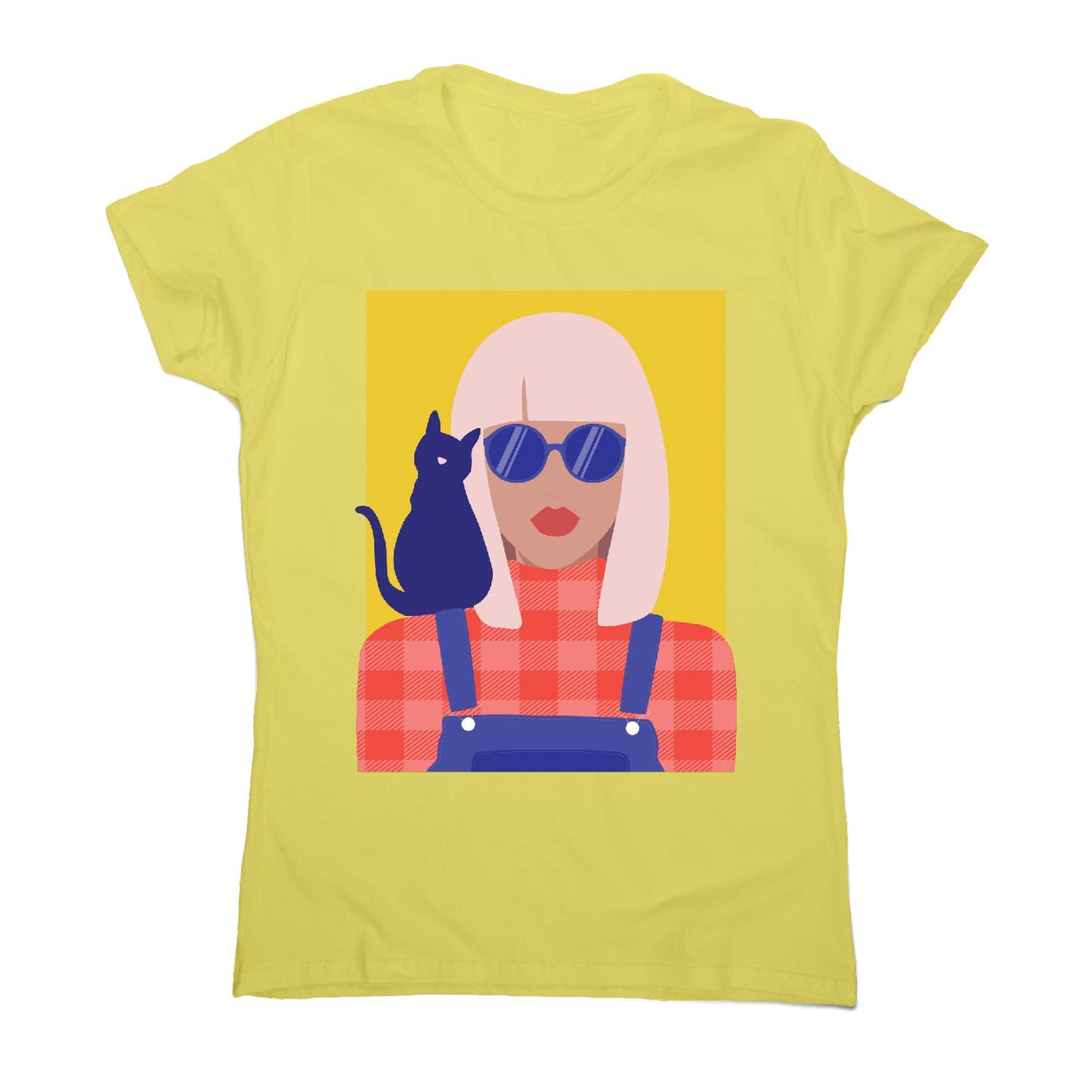 Stylish girl with cat - illustration graphic women's t-shirt