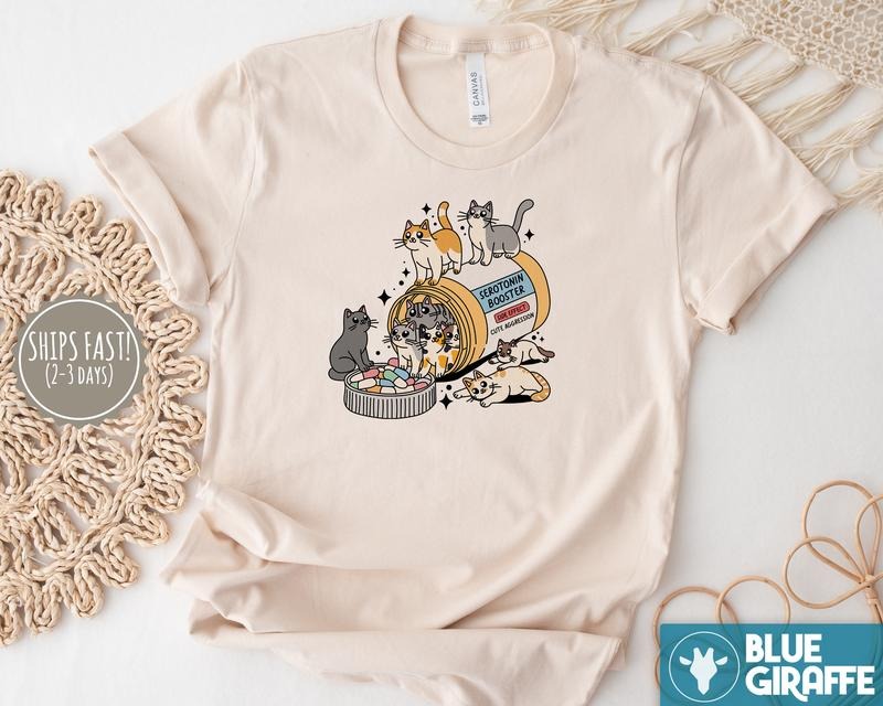 Serotonin Cats T-Shirt, Funny Cat Tee, Cat Lover Graphic Tee