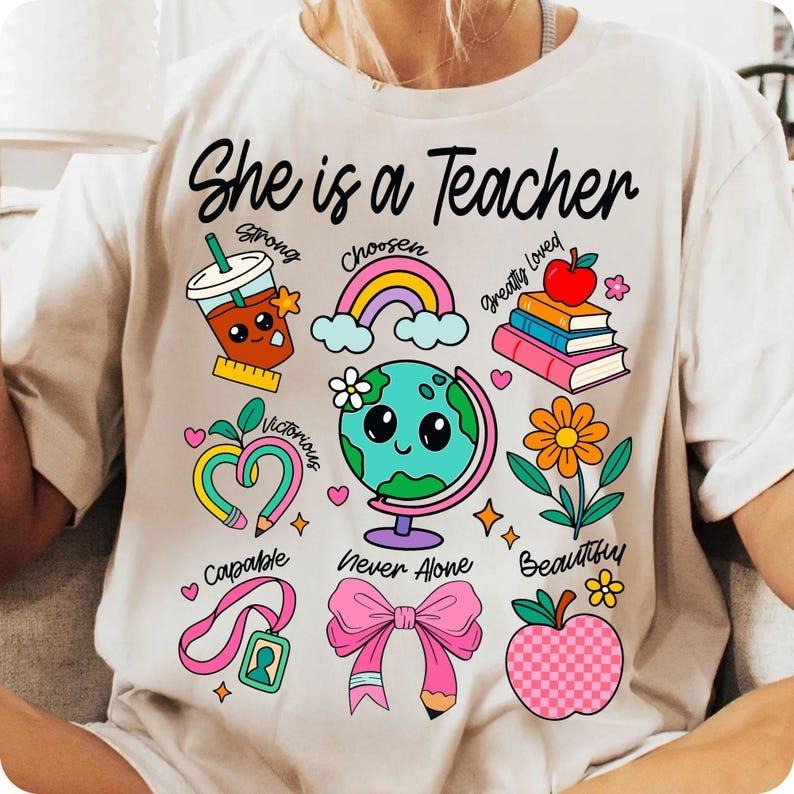 She Is Teacher shirt, Christian Teacher Mom Floral, Coquette Bow Teacher Shirt