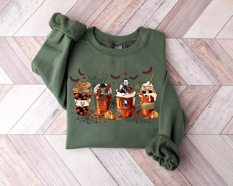 Skeleton Coffee Cups Sweatshirt, Fall Coffee Cups Sweatshirt, Skull Coffee Cup Sweatshirt, Skeleton Halloween Shirt, Coffee Lover Sweatshirt