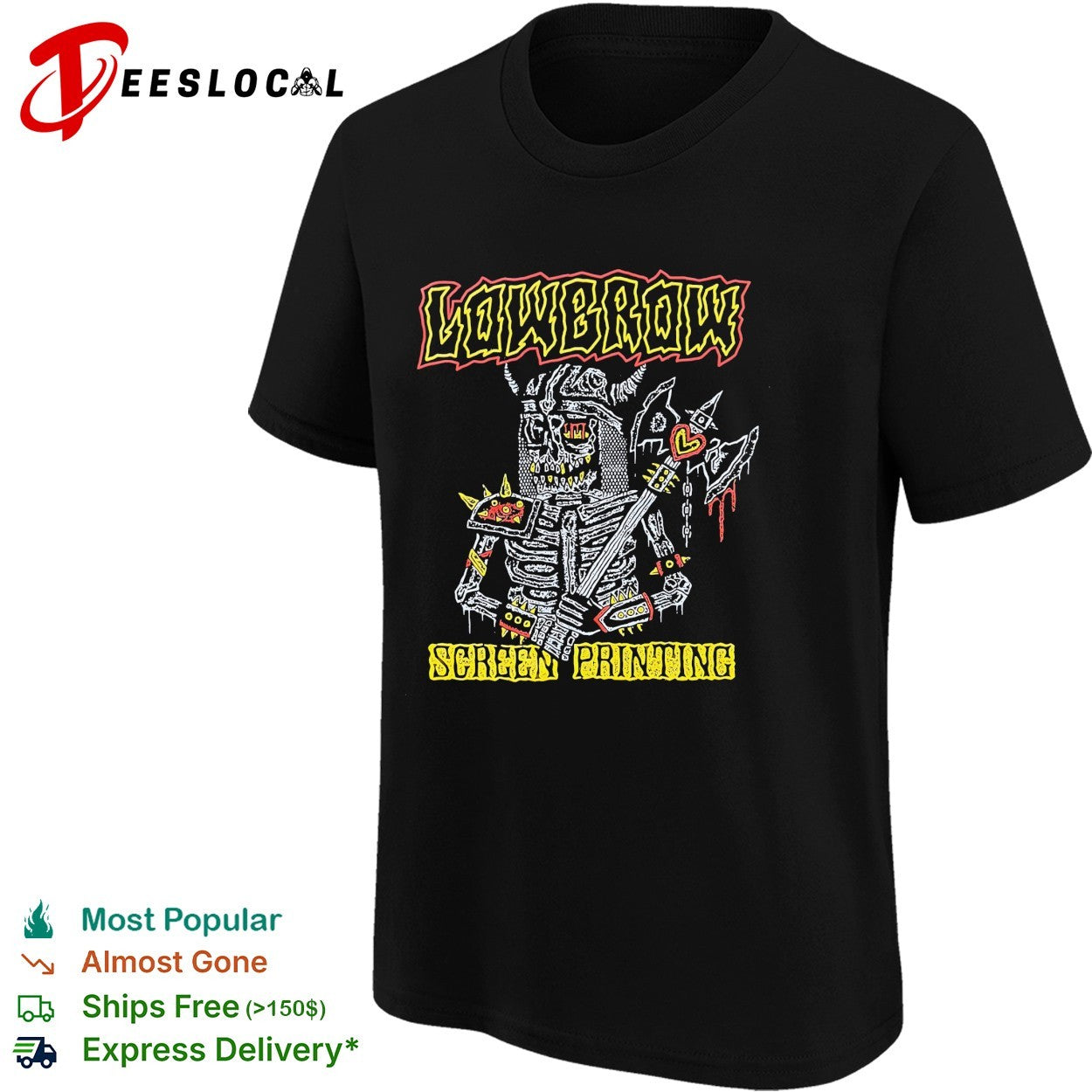 Skeleton holding axe lowbrow screen printing shirt