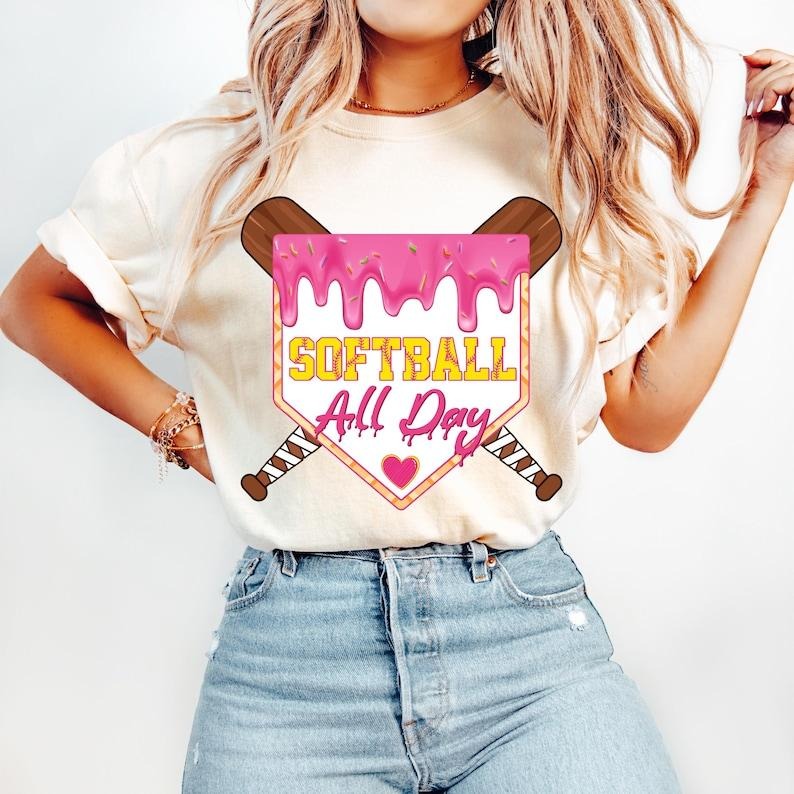 Softball All Day Home Plate Ice Cream Drip, Game Day Coquette, Softball Mama, Mom Tshirt Cotton - clothing by TeeHivey.com